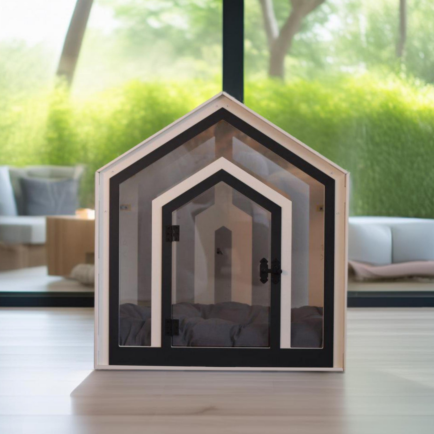 Hundehütte Calmo Weiss aus Holz mit Kissen & wasserfestem Boden für kleine & große Hunde