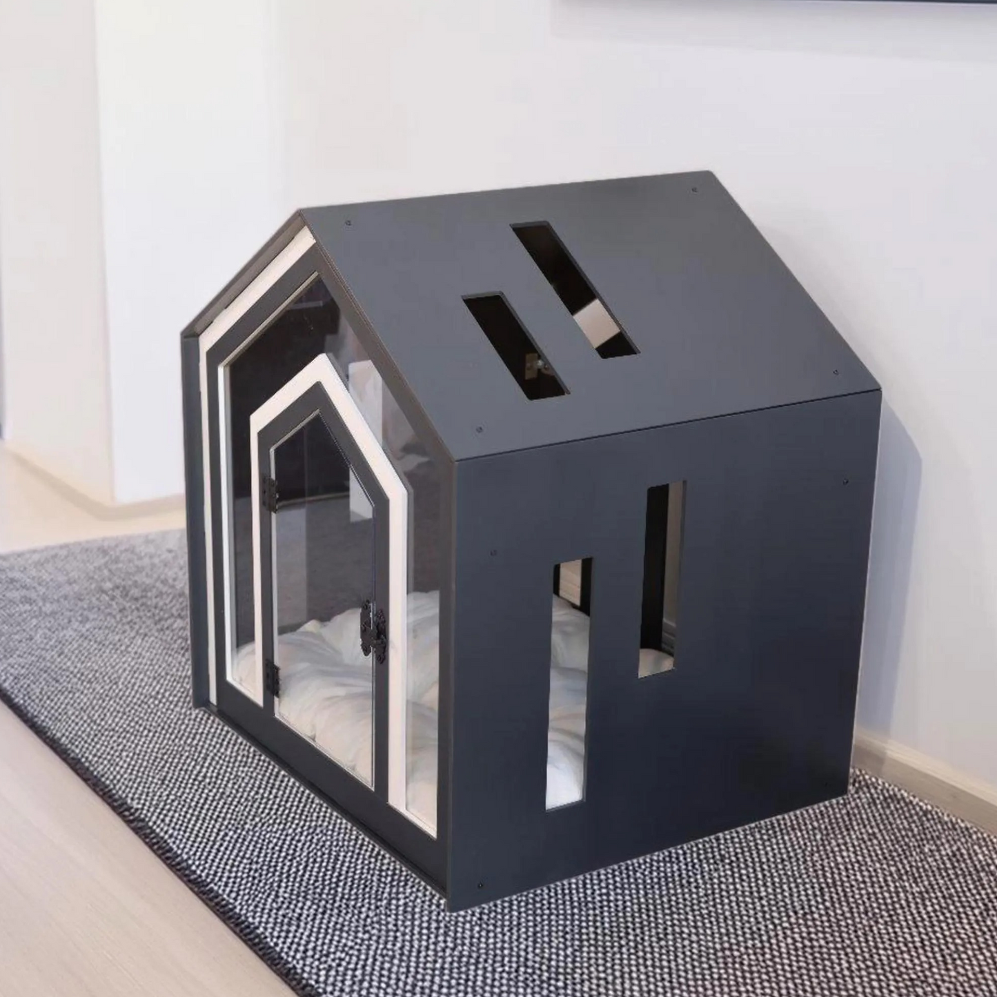 Hundehütte Calmo Dunkelgrau aus Holz mit Kissen & wasserfestem Boden für kleine & große Hunde