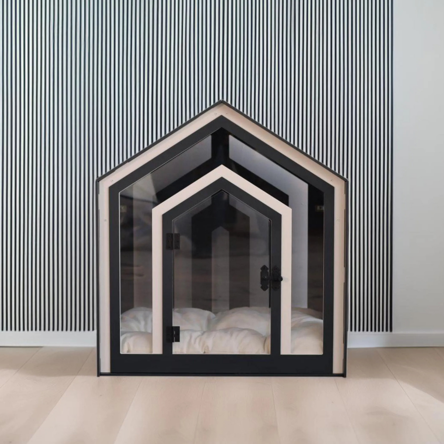 Hundehütte Calmo Dunkelgrau aus Holz mit Kissen & wasserfestem Boden für kleine & große Hunde