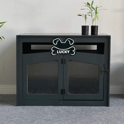 Hundehütte Pawloft Dunkelgrau aus Holz mit personalisiertem Namensschild & Kissen