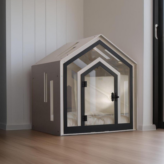 Hundehütte Calmo Weiss aus Holz mit Kissen & wasserfestem Boden für kleine & große Hunde