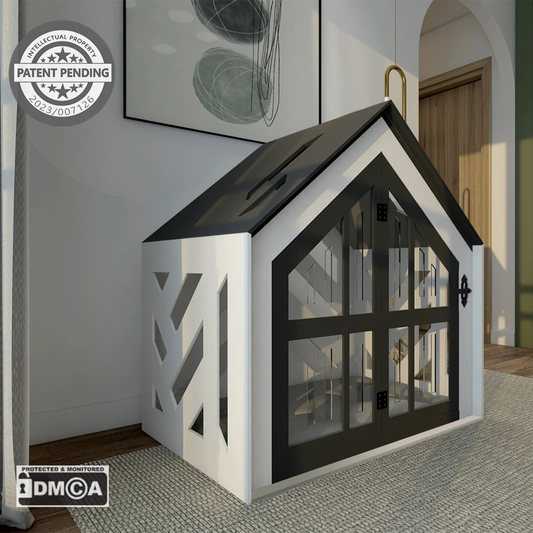 Hundehütte Canivo Designer aus Holz mit Kissen & wasserfestem Boden für kleine & große Hunde