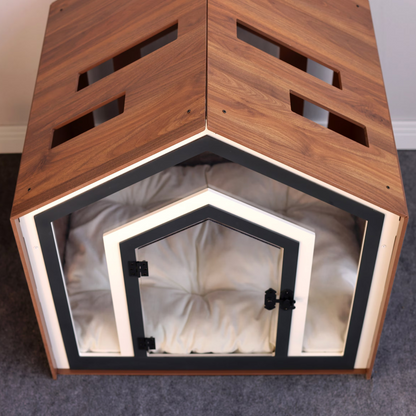 Hundehütte Calmo Walnuss aus Holz mit Kissen & wasserfestem Boden für kleine & große Hunde