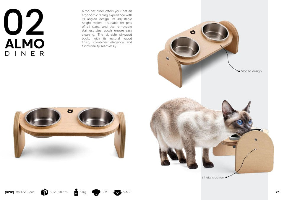 🐾 Almo Diner – Erhöhter Premium-Futternapf aus Holz für Katzen & Hunde