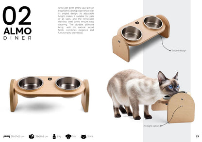 🐾 Almo Diner – Erhöhter Premium-Futternapf aus Holz für Katzen & Hunde