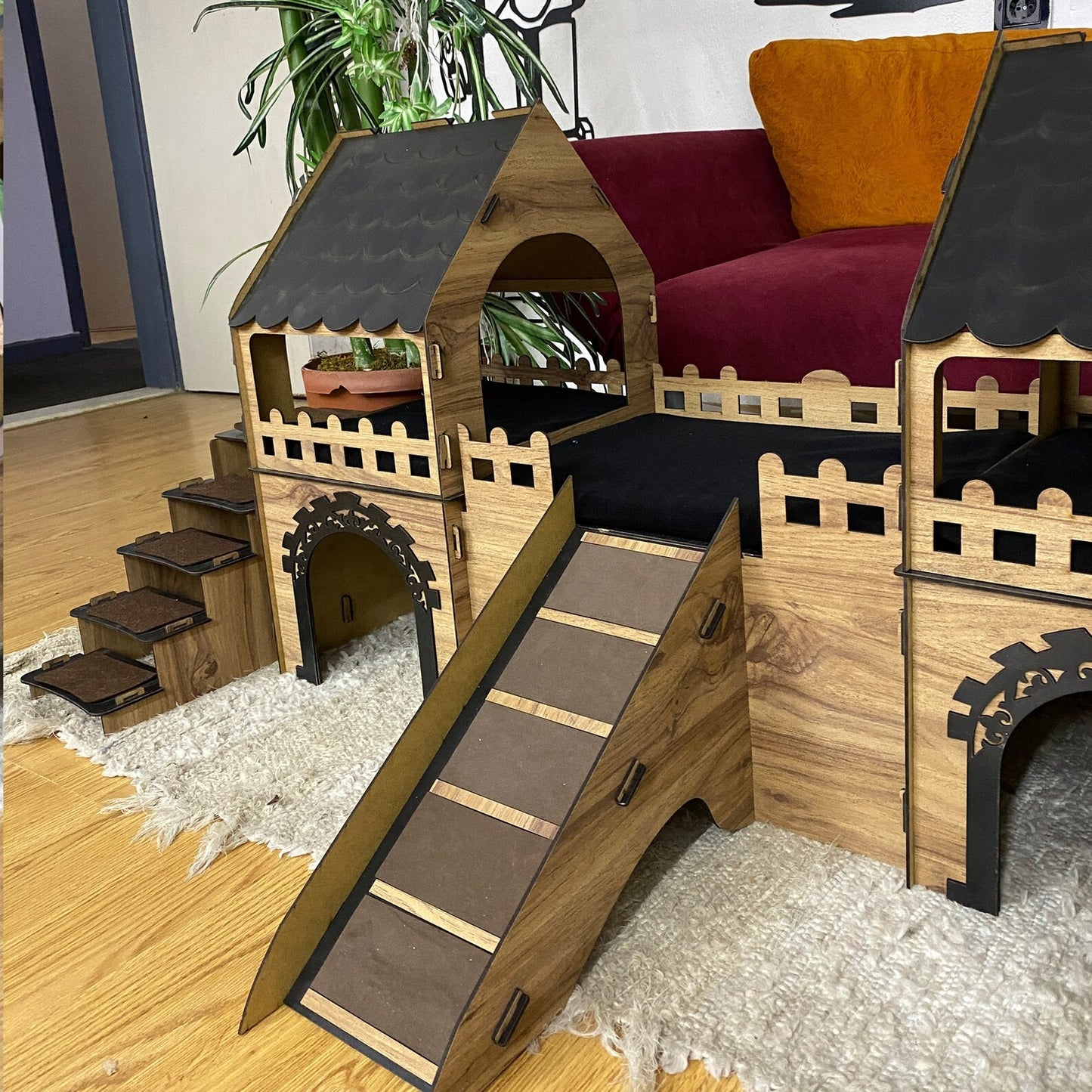 Luxus-Kaninchenvilla „Duplex Dreams“ – mit Rampe, Terrasse & Spieletagen