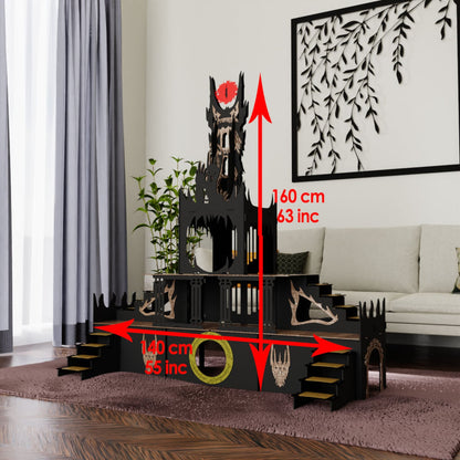 Saurons Auge – Dreistöckiger Kätzchen/Kaninchenstall im Herr-der-Ringe-Design (zerlegbar, handgefertigt, 160 cm hoch)