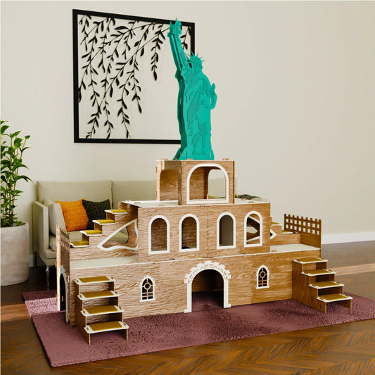 Kaninchenhaus „Freiheitsstatue“ – 3-stöckiges Luxushaus aus MDF