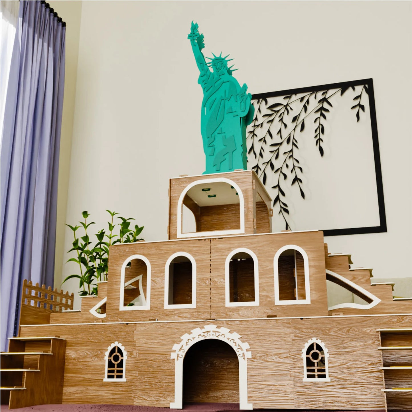 Kaninchenhaus „Freiheitsstatue“ – 3-stöckiges Luxushaus aus MDF