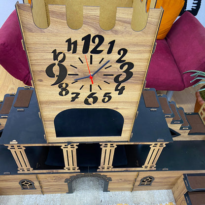 Kaninchenburg mit Uhrturm – 3 Etagen aus Holz