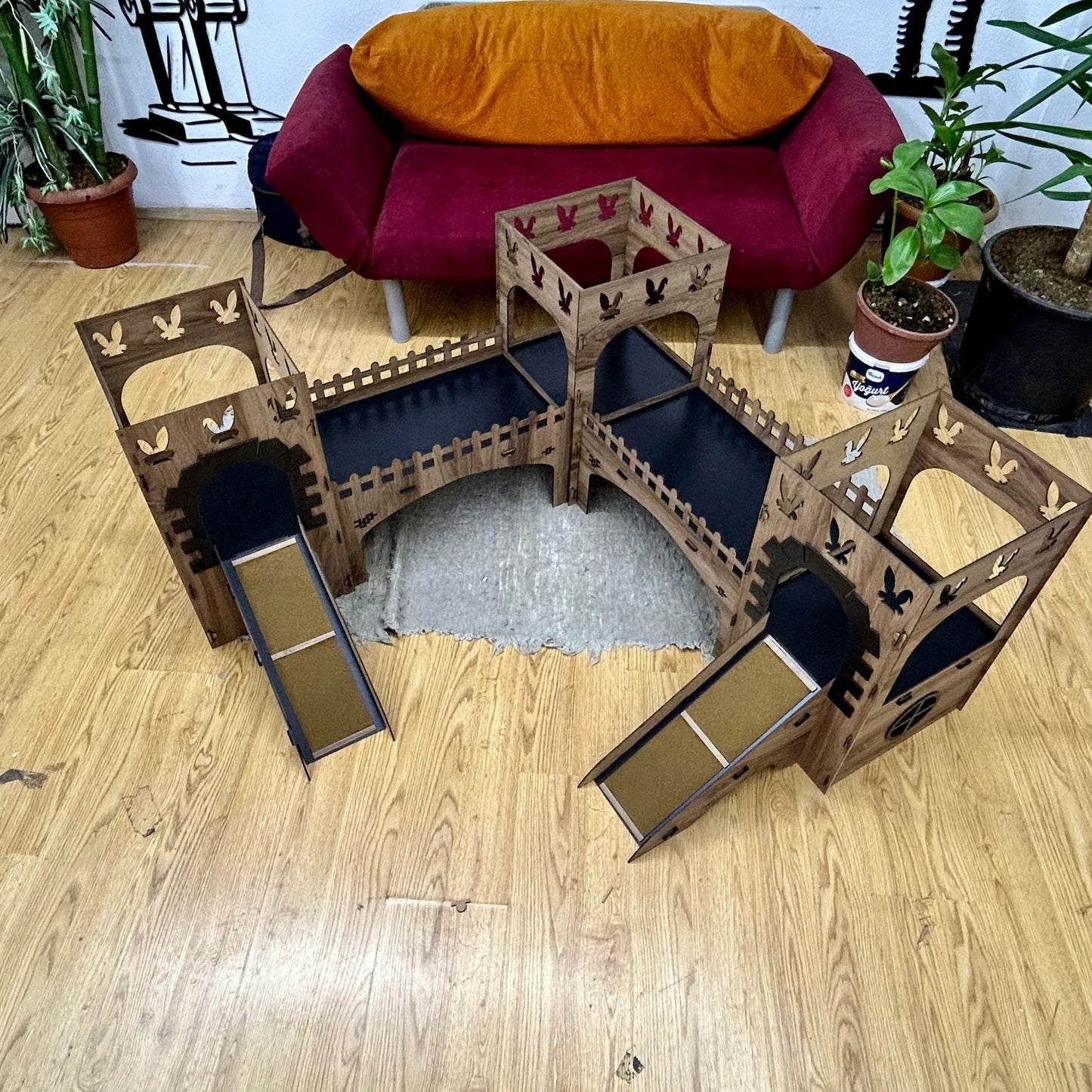 Triplex Towers – Hasenschloss mit Brücken - eiche/schwarz