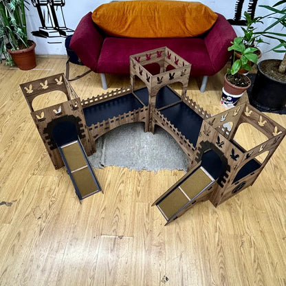 Triplex Towers – Hasenschloss mit Brücken - eiche/schwarz