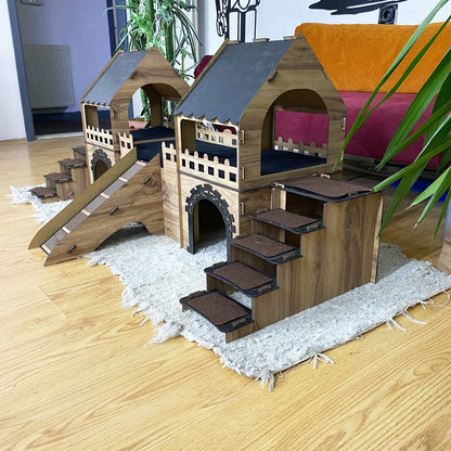 Luxus-Kaninchenvilla „Duplex Dreams“ – mit Rampe, Terrasse & Spieletagen