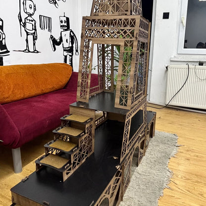 Eiffelturm-Kaninchenhaus – Dreistöckiger Rückzugsort für Kaninchen | Handgefertigt, zerlegbar, 190 cm hoch