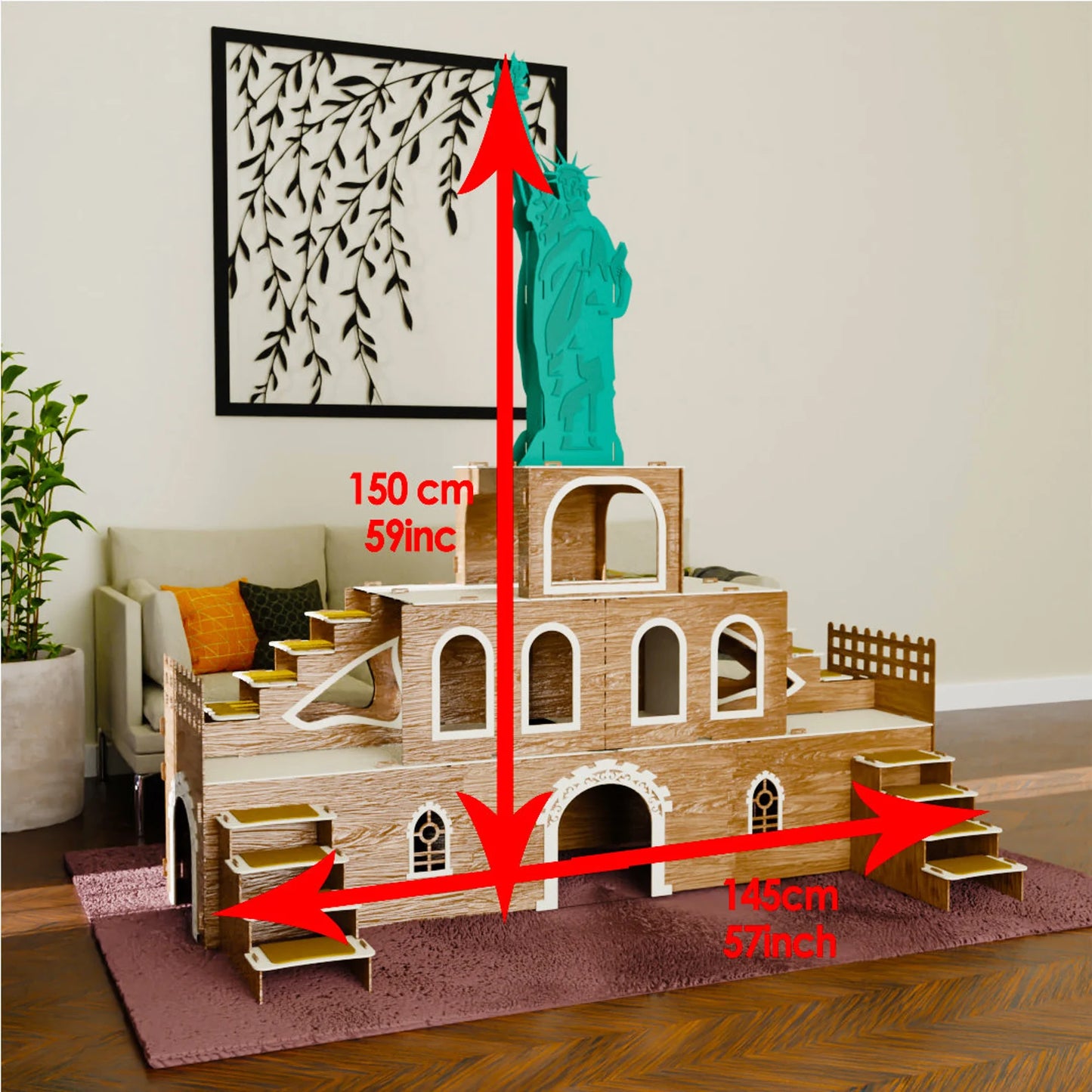 Kaninchenhaus „Freiheitsstatue“ – 3-stöckiges Luxushaus aus MDF