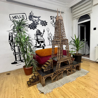Eiffelturm-Kaninchenhaus – Dreistöckiger Rückzugsort für Kaninchen | Handgefertigt, zerlegbar, 190 cm hoch