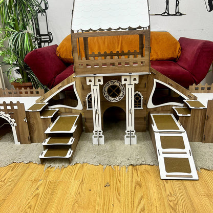 COLONY Hasenstall 3 Etagen mit Terrasse & Brücke - eiche/weiß