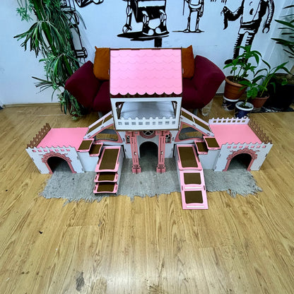 COLONY Hasenstall 3 Etagen mit Terrasse & Brücke - weiß/pink