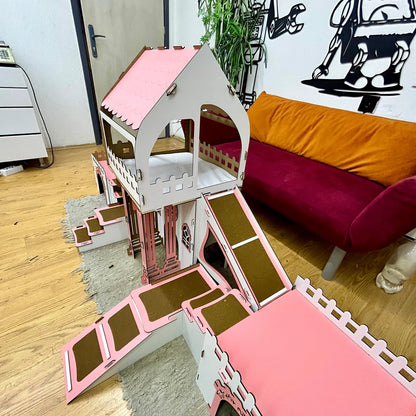 COLONY Hasenstall 3 Etagen mit Terrasse & Brücke - weiß/pink