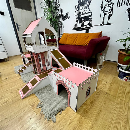 COLONY Hasenstall 3 Etagen mit Terrasse & Brücke - weiß/pink