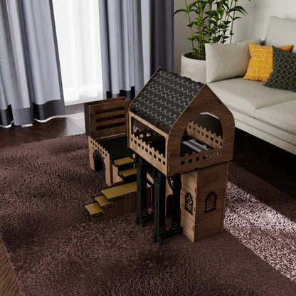 Triplex Kätzchen/Kaninchenpalais – Stilvoller Luxus für kleine Entdecker - eiche/schwarz