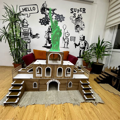 Kaninchenhaus „Freiheitsstatue“ – 3-stöckiges Luxushaus aus MDF