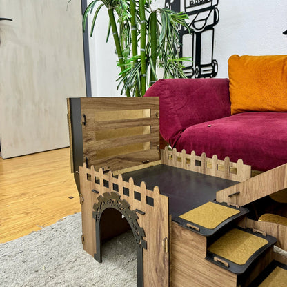 Triplex Kätzchen/Kaninchenpalais – Stilvoller Luxus für kleine Entdecker - eiche/schwarz