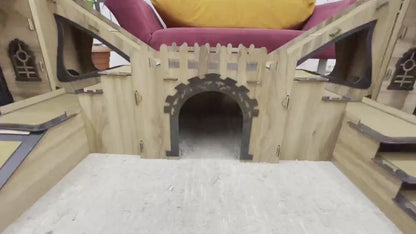 ROOFED Kaninchenstall – 3-stöckiges Hasenhaus mit Holzbrücke & Terrasse für 4 Kaninchen